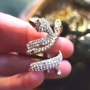 Snake Gold Silver Party Ring Size 6 OR Black Metal Blue Sapphire Ring Size 7